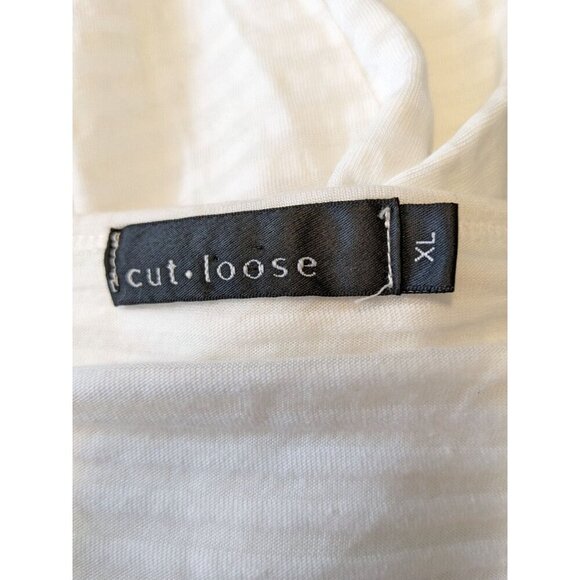 Cut Loose Top T Shirt Womens Size XL Ivory Sheer Stripe V Neck Cotton USA Made - Picture 6 of 6